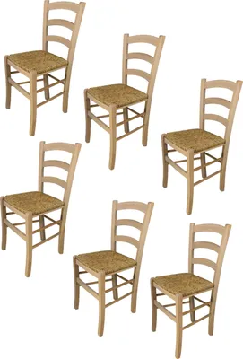 Produktbild von Tommychairs - 6er Set Stühle VENEZIA, Struktur aus poliertem Buchenholz, unbehandelt und 100% natürlich, Sitzfläche aus echtem Stroh