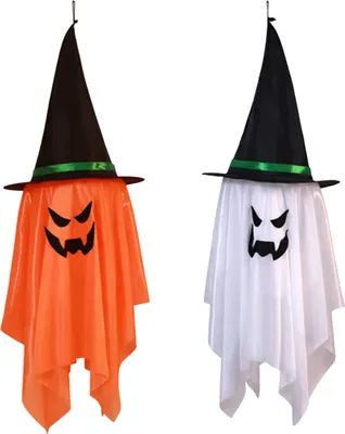 Produktbild von 2 Packungen Halloween-Geisterlichter für den Außenbereich, gruselige hängende Hexenhut-Geisterlampe, batteriebetrieben, Halloween-Lampe für Hof und Veranda