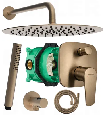 Produktbild von HANSGROHE Talis E | BOFLER Unterputz Duschsystem Duschset #87, I-BOX, Unterputz Armatur, Regendusche Ø30cm, Brausearm, Brauseset, PVD brushed BRONZE