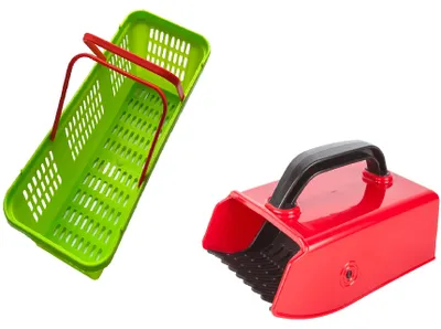 Produktbild von Erntewerkzeug-Set für Johannisbeeren, Blaubeeren, Heidelbeeren – Pflücker mit Fruchthaltefunktion, 5 mm Kammzahn-Abstand, Korb 40x15 cm