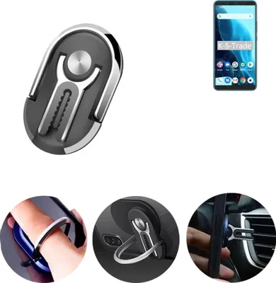 Produktbild von K-S-Trade 3in1 Smartphone-Ring Handy-Ring kompatibel mit Cubot Note 9 Fingerhalterung  Handyring Tischständer Lüftungsgitter-Halterung Tisch