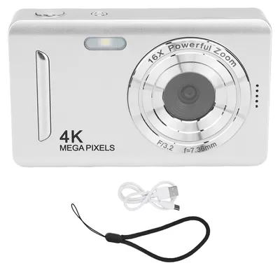 Zdjęcie produktu dla Aparat cyfrowy 4K, 64 MP, HD AF, autofokus, 16-krotny zoom, stabilizacja obrazu, przenośny, kompaktowy, do fotografii podróżniczej, srebrny