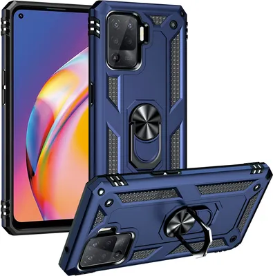 Produktbild von OPPO A94 4G Hülle, Dual Layer Robust Militäre Schutzhülle mit Ringhalterung Ständer für OPPO A94 4G/Reno5 F/F19 Pro/Reno5 Lite Blau