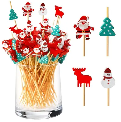 Immagine prodotto di 200 spiedini per cocktail, 12 cm, in legno, ideali per finger food, perfetti per Natale, per spiedini di frutta