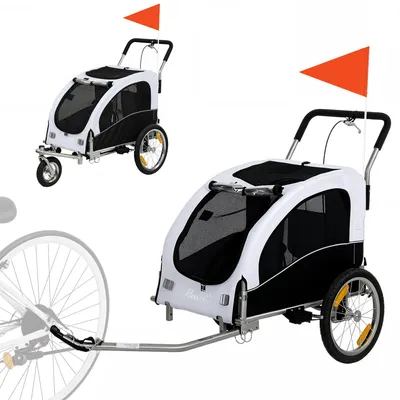 Produktbild von 2-in-1 Hundeanhänger für Fahrrad Faltbarer Hundebuggy für kleine & mittelgroße Hunde bis 20 kg, Weiß