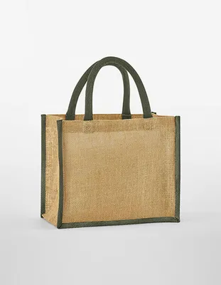 Produktbild von Westford Mill W473 | Natural Starched Jute Midi Bag Einkaufstasche - Farbe: Natural/Olive Green - Größe: 30 x 30 x 19 cm