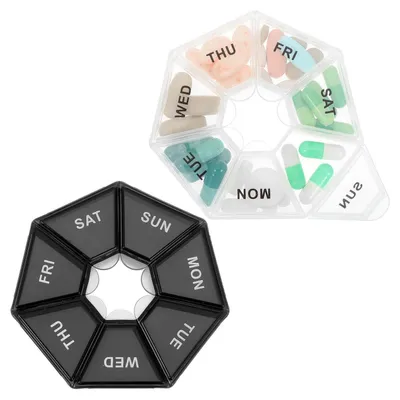 Produktbild von Wöchentlicher Pillen-Organizer 2 Stück 7-Tage-Reise-Pillenbox Schwarz Transparent