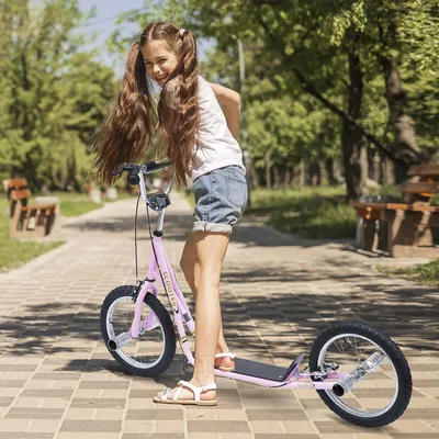 Produktbild von SUGIFT Kinderroller mit 16-Zoll-Luftreifen & V-Bremse, Tretroller Cityroller, Stahlrahmen Gummi, Rosa | 143x58x100 cm | Lenker 92–100 cm | ab 6 Jahre
