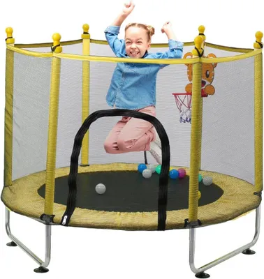 Produktbild von Kindertrampolin 140 cm mit Sicherheitsnetz und Basketballkorb, rot – Trampolin – für Innen- und Außenbereich