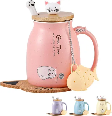 Image de Douce tasse chat Céramique Tasse cadeau pour femme 380ML Rose