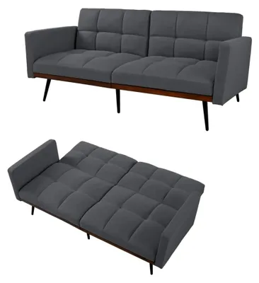 Produktbild von Futon-Sofa Bett 146 cm faltbar mit verstellbarer Rückenlehne, modernes graues Loveseat für kleine Räume, platzsparend und multifunktional als Gästebett und Couch