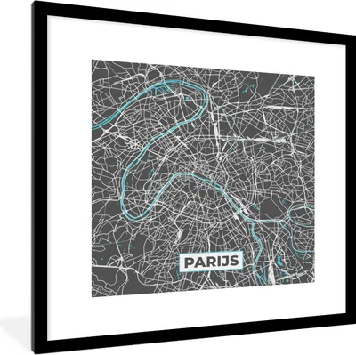 Produktbild von MuchoWow® Gerahmtes Poster Paris - Stadtplan - Blau - Karte 40x40 cm - Poster mit Schwarzem Bilderrahmen Wandposter Rahmen Foto Bilder - Poster - Plakat im Rahmen