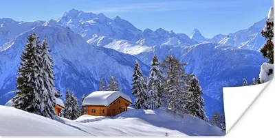Produktbild von MuchoWow® Poster Hütte in der Winterlandschaft der Schweiz 120x60 cm - Bild