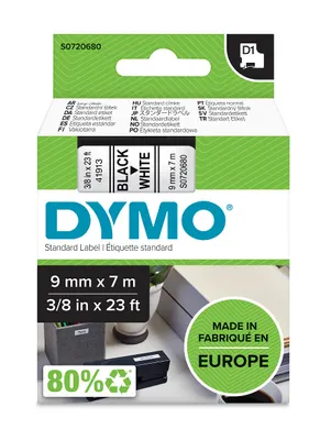 Immagine prodotto di Nastro adesivo laminato per etichettatrici Dymo D1 41913 LabelManager™ Bianco 9 mm Nero (5 pezzi)