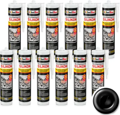 Produktbild von Isolbau Hochtemperatur Silikon, 12 x 300 ml Dichtmasse, Dichtstoff, Reparatur & Füllung von Rissen in Kaminen & Öfen, hochtemperaturbeständig bis + 350 °C