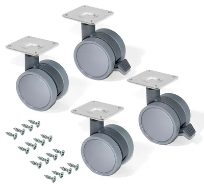 Immagine prodotto di Emuca Set di 4 rotelle Bowl con piastra di montaggio, diametro 50 mm, acciaio e plastica, plastica grigia