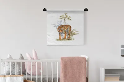 Produktbild von MuchoWow® Wandteppich Wandbehang Tiger - Pflanzen - Bild 60x60 cm Tapisserie Dekoration Wandtuch - Dekorationen - Wand Decke