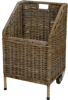 Zdjęcie produktu dla KRINES HOME Wózek drewniany / kosz do przechowywania wykonany z naturalnej trzciny Kubu rattan / wózek na gazety