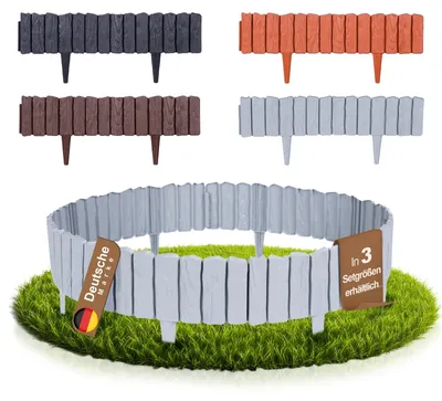 Produktbild von BOOGARDI Beeteinfassung Holz-Optik · 11,40m Rasenkante Kunststoff Grau · Beetbegrenzung in 4 Farben Palisade Beetumrandung für Beet & Garten