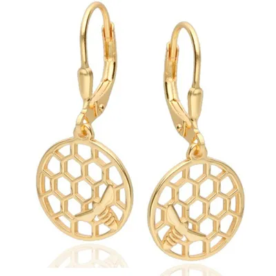 Ohrringe mit Biene und Honigwaben in edlem Gelbgold Damen Echtschmuck

