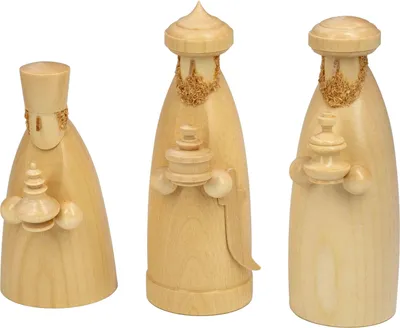 Zdjęcie produktu dla Figurka do szopki Trzej Królowie z darami, wykonana z naturalnego drewna, wysokość 12 cm, NOWA