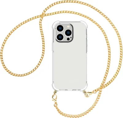 Produktbild von Handykette Backcover-Schutzhülle mit Band (Metall goldfarben) für Apple iPhone 14 Pro (6.1'') - goldfarbene Kette