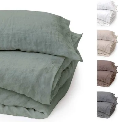Immagine prodotto di Biancheria da letto Famanu, effetto stone-washed, 2 pezzi - Verde, 135x200 + 80x80