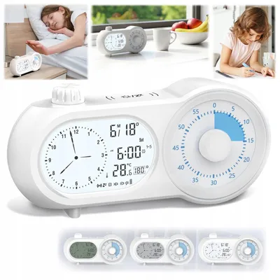 Zdjęcie produktu dla Zegar elektroniczny LED analogowy 3 budziki timer 60 min data temperatura