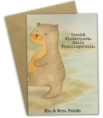 Produktbild von Mr. & Mrs. Panda Glückwunschkarte Otter Bauch Design - Weiß - Geschenk, Seeotter See, vatertagskarte, weihnachtskarten, Winterspeck, Sportmuffel, einladungskarten