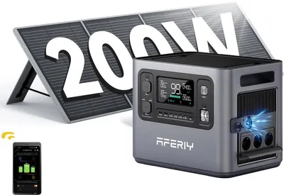 Immagine prodotto di AFERIY P280 2800 W 2048 Wh con pannello solare da 200 W, espandibile fino a 10,24 kWh, per campeggio e camper