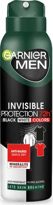Produktbild von Garnier Men Deo Spray Invisible Protection 72h - Schwarz, Weiß, 150ml