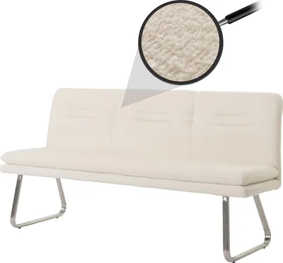 Productafbeelding van Zitbank HWC-H70, eettafelbank, gestoffeerde bank, rugleuning van stof/textiel (bouclé), roestvrij staal geborsteld, 180 cm, crème kleur