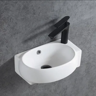 Produktbild von Wandwaschbecken KW198 aus Keramik für Gäste-WC - 42 x 28 x 15 cm - Weiß glänzend, Ablaufgarnitur wählbar:Ohne Ablaufgarnitur