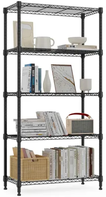 Zdjęcie produktu dla Metalowa regałowa szafka, 30 x 75 x 151,1 cm - 5-poziomowa, regulowana półka - czarny, proszkowo malowany