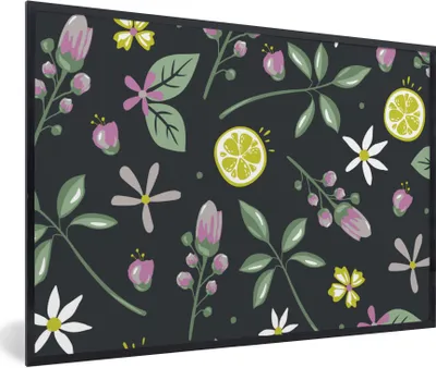Produktbild von MuchoWow® Gerahmtes Poster Sommer - Blumen - Früchte 90x60 cm - Poster mit Schwarzem Bilderrahmen Wandposter Rahmen Foto Bilder - Fotorahmen - Foto-Plakat