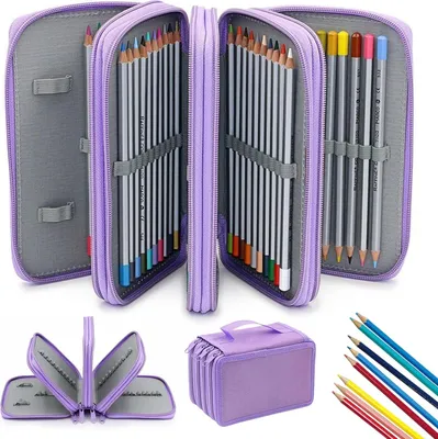 Immagine prodotto di Astuccio per matite con 72 scomparti - Astuccio viola per ragazze - Grande capacità - Adatto a piccoli gadget