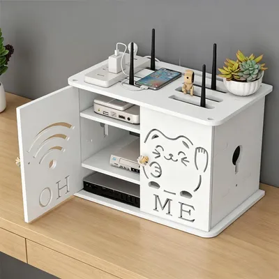 Produktbild von WIFI Aufbewahrungsbox Wand, Wall Mounted Router Cabinet Kein Bohren Erforderlich Router Verkleidung Wlan Box Schrank Router Schrank Wandmontage,3 Ebenen