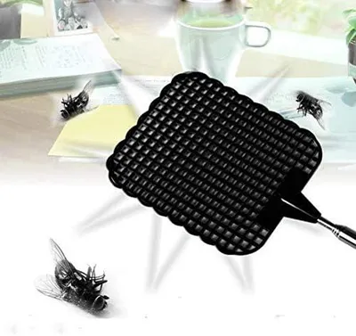 Produktbild von 4 Kunststoff-Fliegenklatschen zur Insekten- und Schädlingsbekämpfung für Fliegen, Mücken und Wespen, mit Teleskopstange, schwarz