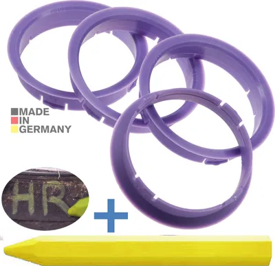 Produktbild von 4X Zentrierringe 63,3 x 60,1 mm Lila Felgen Ringe + 1x Reifen Kreide Fett Stift