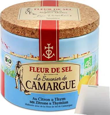 Produktbild von Fleur de Sel Zitrone/Thymian Salz (125g Dose) + usy Block