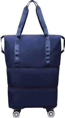 Produktbild von Erweiterbare Reisetasche mit Rollen, faltbare Reisetasche, große Kapazität, doppellagige Gepäcktasche, große Wochenendtasche, wasserdichter Koffer mit Schultergurt
