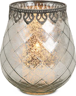 Produktbild von Vintage Kerzenglas Laterne als Outdoor Windlicht silber in 18 cm