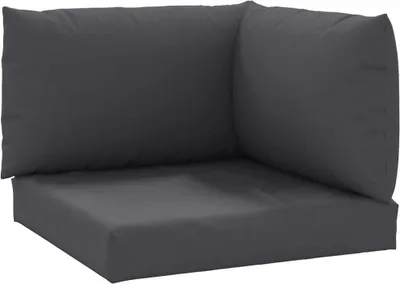 A dark gray corner cushion set for outdoor furniture.