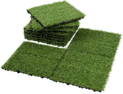 Obrázek produktu pro Eikuavons umělá tráva, dlaždice 30x30 cm, 99 kusů (9 m²) – dlaždice pro terasy a balkony s drenážním systémem, realistickým vzhledem a snadnou montáží, vhodné pro použití uvnitř i venku