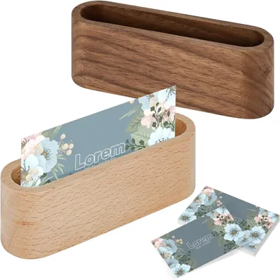 Image de Porte-cartes de visite en bois, lot de 2, en bois de hêtre et en noyer, pour le bureau et les salons professionnels