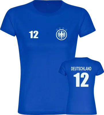 Produktbild von multifanshop Damen T-Shirt - Deutschland - Adler Retro Trikot 12, blau, Größe S