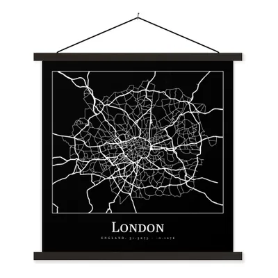 Produktbild von MuchoWow® Textilposter Karte - Stadtplan - London - Karte 120x120 cm mit schwarzem Rahmen - Aufhängungsset