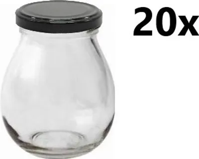 Obrázek produktu pro Zavařovací sklenice 269 ml MAYO čirá 20 ks VČETNĚ ČERNÝCH VÍČEK, Počet kusů v balení: 20