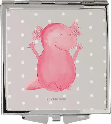 Produktbild von Mr. & Mrs. Panda Schminkspiegel Axolotl Hurra - Grau Pastell - Geschenk, Fröhlich, Lurch, Kosmetikspiegel, Reise, Kleiner Spiegel, Frauen, Handspiegel, Motivation