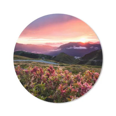Produktbild von MuchoWow® Mauspad Mousepad Blumen - Berge - Landschaft - Nacht - Himmel - Rosa 20x20 cm - Mousepads - Maus Mat - Pad - Mausunterlage - Schreibtischmatte
